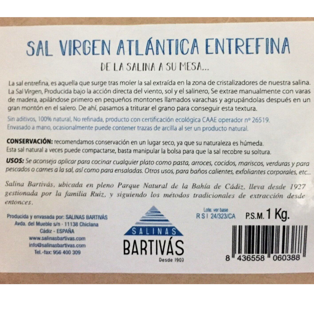 Salinas Bartivás Sal Marina Atlantica Virgen Ecológica Saco 25kg - Imagen 8